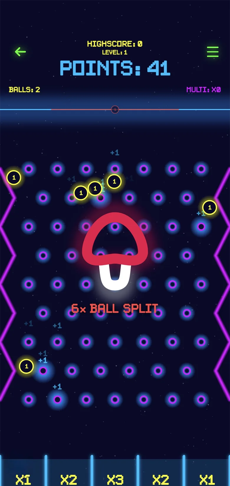 Gameplay with the 6x ball split power-up