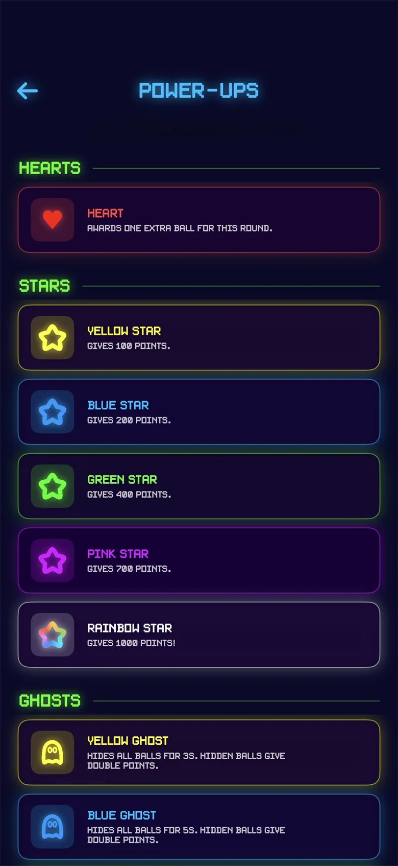 Power-ups overview: hearts, stars, ghosts and more